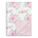 Floral Minky Baby Blanket 30 x 40 Inches for Girls, Soft Plush Receiving Blanket with Dotted Back, Gift for Newborn Infant Toddlers, Baby Shower, Christmas Birthday
