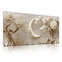 Floral Moon Mouse Pad, Luxury Gold White Flower Wall Decor Desk Mat - Large Non-Slip Office PC Laptop Desk Pad - 35.5"x15.7" x 3mm