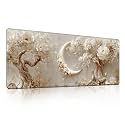 Floral Moon Mouse Pad, Luxury Gold White Flower Wall Decor Desk Mat - Large Non-Slip Office PC Laptop Desk Pad - 31.5"x11.8" x 3mm