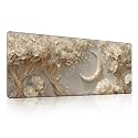 Floral Moon Tree Wall Art Mouse Pad, Elegant Cream & Gold Flower Desk Mat - Large Non-Slip Office Laptop PC Desk Pad - 31.5"x11.8" x 3mm