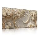Floral Moon Tree Wall Art Mouse Pad, Elegant Cream &amp; Gold Flower Desk Mat - Large Non-Slip Office Laptop PC Desk Pad - 35.5"x15.7" x 3mm