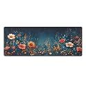 Floral Night Sky Large Mouse Pad 12"×32" inch Extended Gaming Mousepad Desk Mat Long Computer Keyboard Non-Slip Base Stitched Edges for Home Office Work