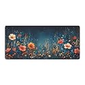 Floral Night Sky Large Mouse Pad 16"×36" inch Extended Gaming Mousepad Desk Mat Long Computer Keyboard Non-Slip Base Stitched Edges for Home Office Work