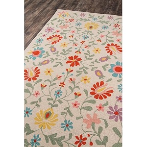 Floral Pattern Wool Carpet with Loop Texture