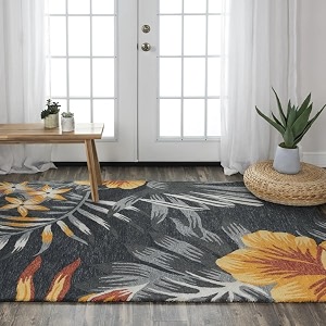 Floral Pattern Wool Carpet with Loop Texture
