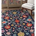 Floral Pattern Wool Carpet with Loop Texture