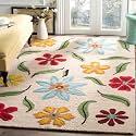 Floral Pattern Wool Carpet with Loop Texture