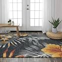 Floral Pattern Wool Carpet with Loop Texture