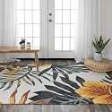 Floral Pattern Wool Carpet with Loop Texture