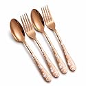 Floral Print Spoon &amp; Fork Set – 4-Pcs Stainless Steel Cutlery Set Rosegold Designer Handles | Elegant Flatware for Dining, Travel, Gifting &amp; Everyday Use – Rust Resistant &amp; Dishwasher Safe