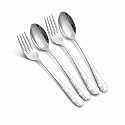 Floral Print Spoon &amp; Fork Set – 4-Pcs Stainless Steel Cutlery Set with Silver Designer Handles | Elegant Flatware for Dining, Travel, Gifting &amp; Everyday Use – Rust Resistant &amp; Dishwasher Safe