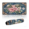 Floral Retro Large Mouse Pad 12"×24" inch Extended Gaming Mousepad Desk Mat Long Computer Keyboard Non-Slip Base Stitched Edges for Home Office Work