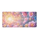Floral Starry Sky Large Mouse Pad 16"×36" inch Extended Gaming Mousepad Desk Mat Long Computer Keyboard Non-Slip Base Stitched Edges for Home Office Work
