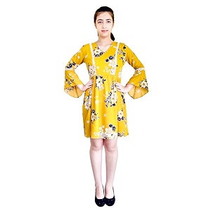Floral Summer Print Trumpet Sleeve A line