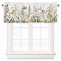 Floral Valances for Kitchen Windows, Flowers Wood Grain Valance Curtain Rod Pocket Window Treatments Farmhouse Short Curtains for Living Room Bedroom Bathroom Decor 42x12 Inch