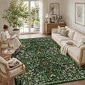 Floral Washable Area Rug 7x9, Botanical Carpet for Living Room