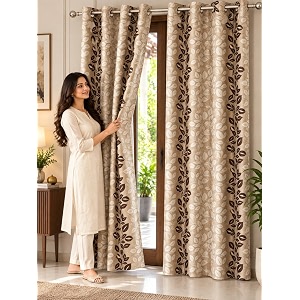 FLORANCIA Polyester Eyelet Door Curtains 7 Feet