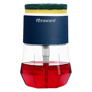 floraware round liquid soap dispenser for kitchenwith pump and 2 sponge scrubsmultipurpose use ergonomic design amp easy to cleanblue