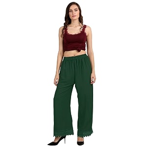 florence women39s dark green pure crepe plain crochet work solid printed palazzopz-064-go free size