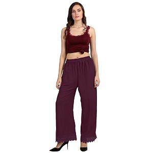florence women39s coffee brown pure crepe plain crochet work solid printed palazzopz-068-go free size