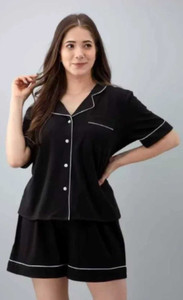 FLORESA Women Printed Black Night Suit Set