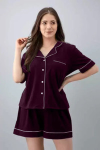 FLORESA Women Printed Maroon Night Suit Set