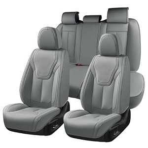 florich car seat cover full set automotive seat covers luxury waterproof leather car seat protectors car seat cushions universal fit for most sedans suvs trucks - grey