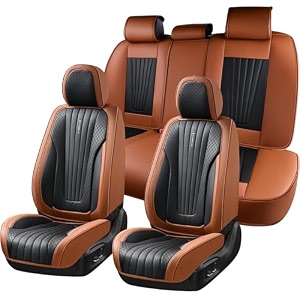 florich car seat covers premium leatherette car seat covers full set waterproof leather car seat cushion front seats and back breathable seat protectors for sedans cars suv trucks - blackampbrown