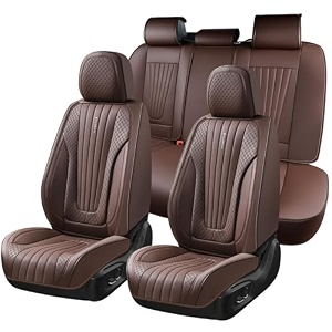 florich car seat covers premium leatherette car seat covers full set waterproof nappa leather seat protectors breathable car seat cushion for most sedans cars suv trucks - coffee