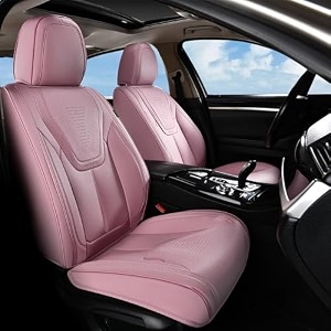 florich front car seat covers luxury waterproof faux leather seat covers cushion breathable car seat cover protectors universal fit for most 5 seats vehicles - pink