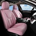 FLORICH Front Car Seat Covers, Luxury Waterproof Faux Leather Seat Covers Cushion, Breathable Car Seat Cover Protectors Universal Fit for Most 5 Seats Vehicles - Pink