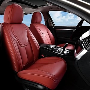 florich front seat covers for cars luxury waterproof faux leather seat covers cushion car seat protectors universal fit for most 5 seats vehicles - red