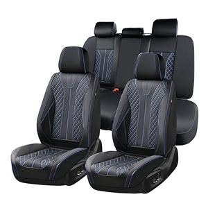 florich leather seat covers for cars car seat cover full set luxury faux leather waterproof seat cover full coverage seat protector universal fit for most cars suv trucks blackampblue line