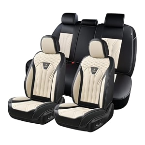 florich leather seat covers seat covers full set car seat protectors 5 seats automotive seat covers fit for most cars trucks suv- blackampbeige