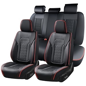 florich seat covers car seat covers full set luxury nappa leather seat covers breathable and waterproof car seat protector 5 seat automotive seat covers universal fit for most cars-blackredline
