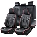 FLORICH Seat Covers, Car Seat Covers Full Set, Luxury Nappa Leather Seat Covers, Breathable and Waterproof Car Seat Protector 5 Seat, Automotive Seat Covers Universal Fit for Most Cars-BlackRedline