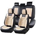 FLORICH Seat Covers, Car Seat Covers Full Set, Luxury Nappa Leather Seat Covers, Breathable and Waterproof Car Seat Protector 5 Seat, Automotive Seat Covers Universal Fit for Most Cars-Black&amp;Beige