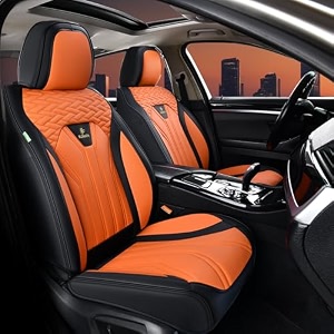 florich seat covers for cars waterproof automotive seat covers leather car seat covers 2 pack universal front seat cushion protector for most cars trucks suv-blackamporange