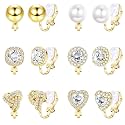 Florideco Clip on Earrings for Women 14K Gold Plated Cubic Zirconia Clip On Stud Earrings Non-Pierced Twist Knot Simulated Pearl Heart Earring Set