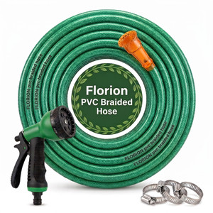 florion heavy duty pvc braided water hose pipe 5 meter - 05mm 12 inch with 8 mode spray gun tap adapter 3 clamps for car wash garden watering hose pipe