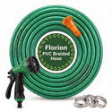 FLORION Heavy Duty PVC Braided Water Hose Pipe 25 Meter - 0.5mm (1/2 Inch) with 8 Mode Spray Gun, Tap Adapter, 3 Clamps, for Car Wash, Garden Watering Hose Pipe