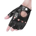 FLORVIV Black Fingerless Gloves PU Faux Leather Goth Cosplay Costume Punk Halloween Performance for Women