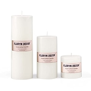 floryn decor paraffin wax smokeless white candles pack of 3 pillar candles for home decor  unscented 2 by 6 2 by 4 2 by 2 inches