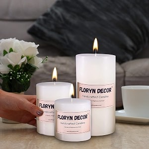 floryn decor smokeless unscented pillar candles set of 3  white paraffin wax dinner home decor amp event candles 36 34 33 inch