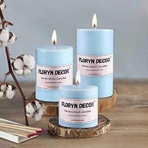 floryn decor paraffin wax smokeless scented candles scented pillar candle pack of 3 scent- ocean breeze 2 by 6 2 by 4 2 by 2 inches