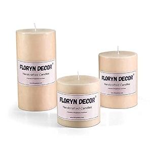 floryn decor scented pillar candles for home decoration  fragrance candle set of 3 big candles  size- 3by 6 3 by 4 amp 3 by 3 inches scent- vanilla
