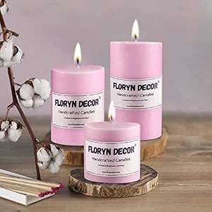 floryn decor scented pillar candles for home decoration  fragrance candle set of 3 big candles  size- 3by 6 3 by 4 amp 3 by 3 inches scent- rose