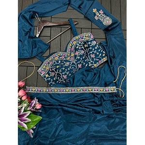 flosive women39s saree for and girls heavy rangoli silk ready to wear saree with embroidery cording work koti fully stiched blue