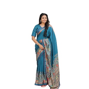 flosive women39s beautiful dola silk woven border with zari blouse piece teal blue