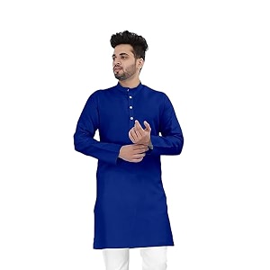 Flossy Mens Cotton Blend Plain Solid Kurta